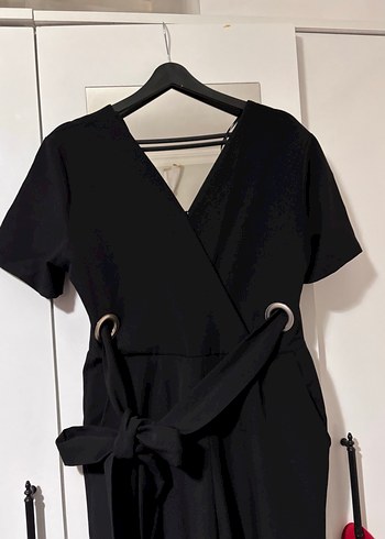 Kadın Siyah Uzun Tulum, Kemerli, Halter Yaka - Görsel 2