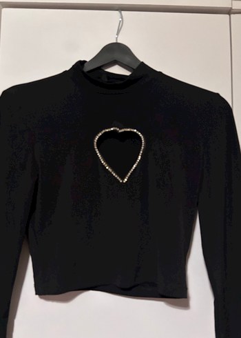 Siyah Uzun Kollu Göğsü Payetli Kadın üst - Görsel 2