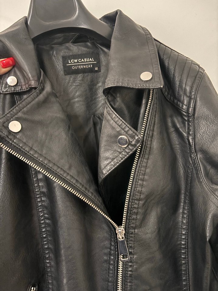 Siyah Deri Biker Ceket - Görsel 3