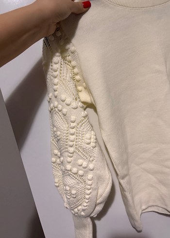 Beyaz Kadın Triko Örgü Uzun Kollu Kazak - Görsel 2