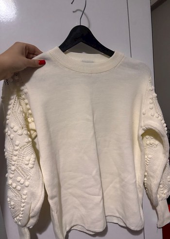 Beyaz Kadın Triko Örgü Uzun Kollu Kazak - Görsel 3