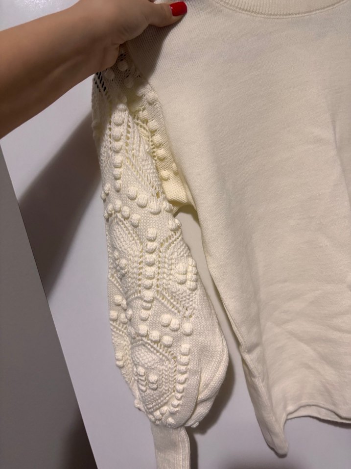 Beyaz Kadın Triko Örgü Uzun Kollu Kazak - Görsel 2
