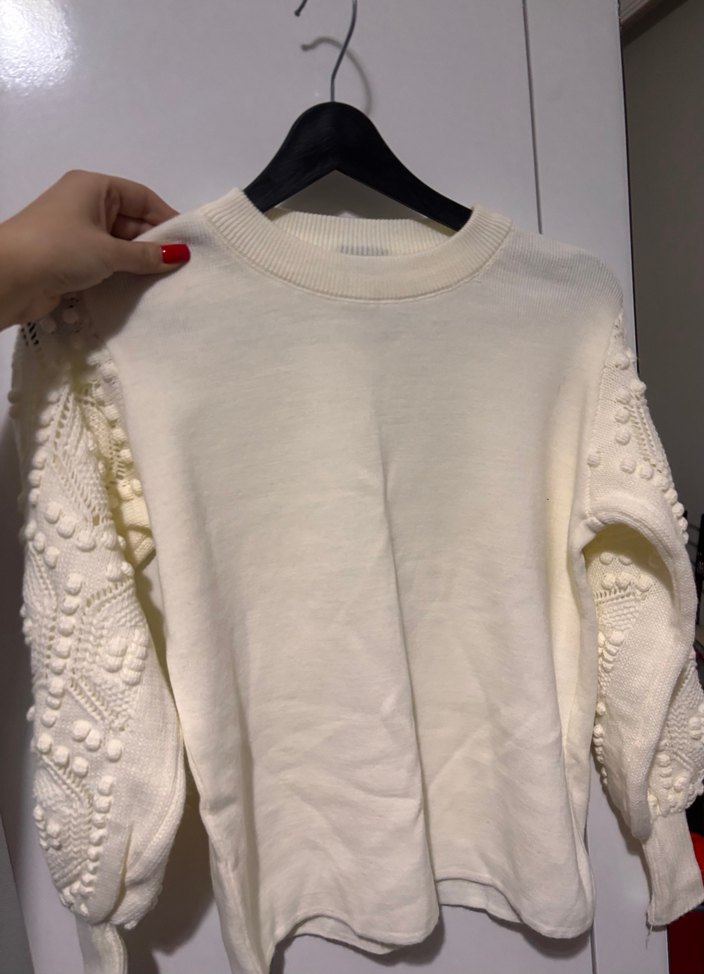 Beyaz Kadın Triko Örgü Uzun Kollu Kazak - Görsel 3