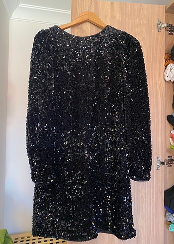 H&M Siyah Parlak Uzun Kollu Mini Elbise