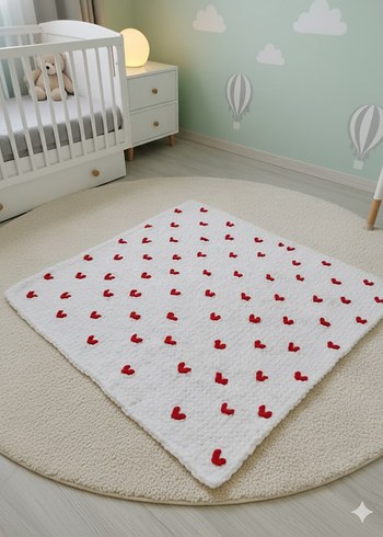 Bebek Beşiği Renkli Kalp Desenli Battaniye - Görsel 2