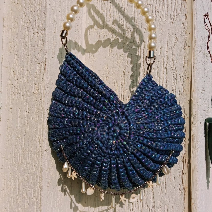 Mavi Deniz kabuğu Örgü Kadın Çanta - Görsel 3