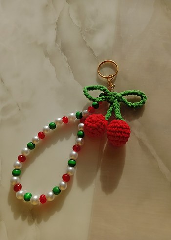 Boncuklu Kiraz Figürlü Kadın Anahtarlık - Görsel 2