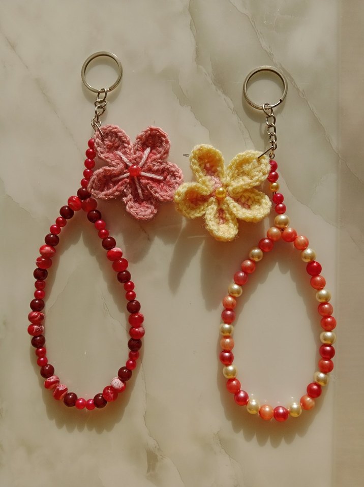 Boncuklu Bohem Çiçekli Anahtarlık - Görsel 4