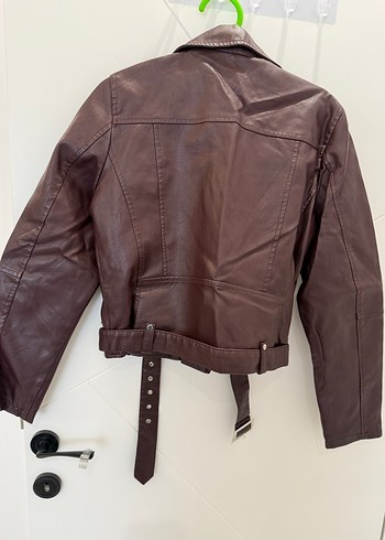 Koton Patlıcan moru Kemerli Deri Biker Ceket