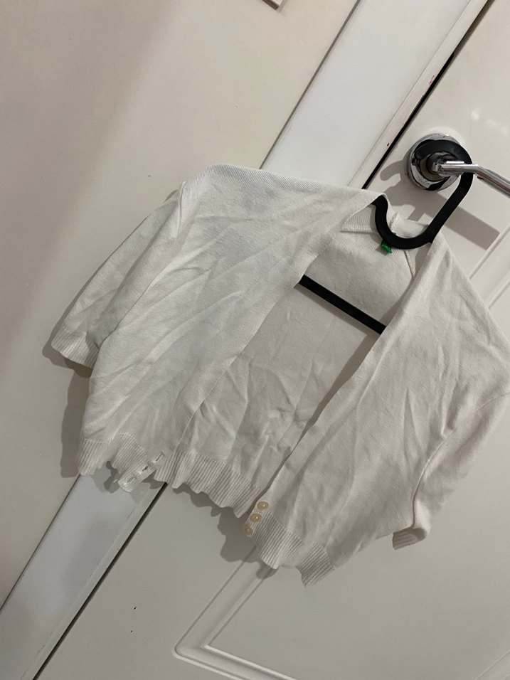 Kısa Kollu Beyaz Keten Bolero - Görsel 2