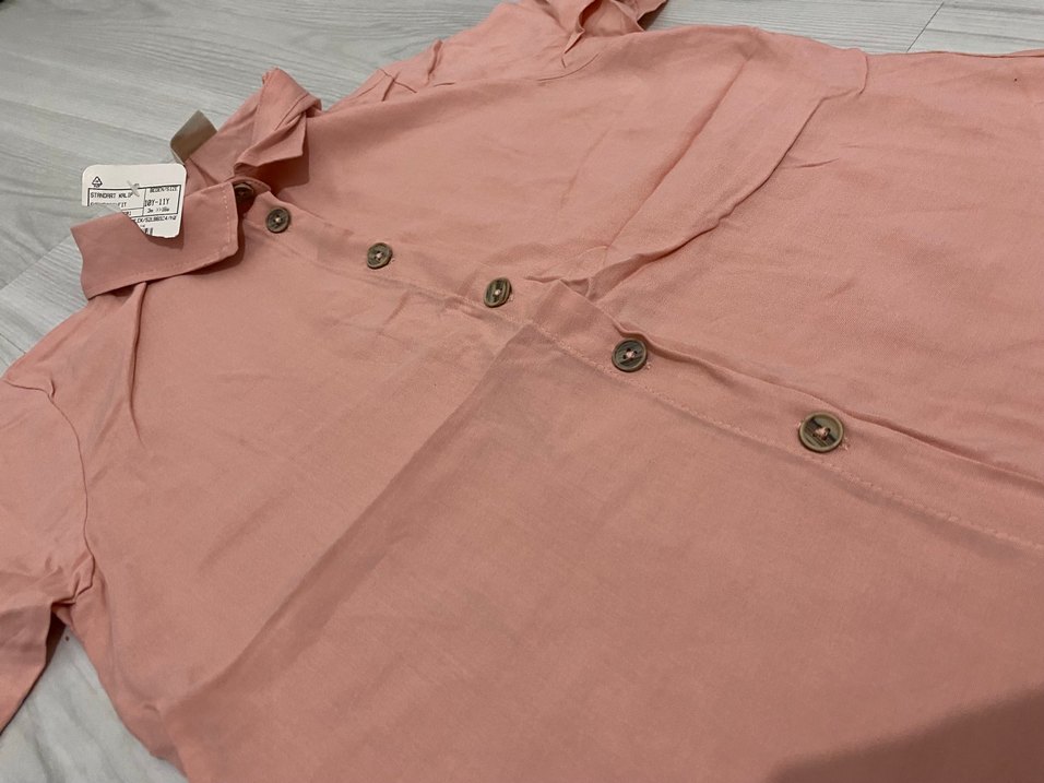 Bej Keten Düğmeli Kısa Kollu Gömlek - Görsel 4