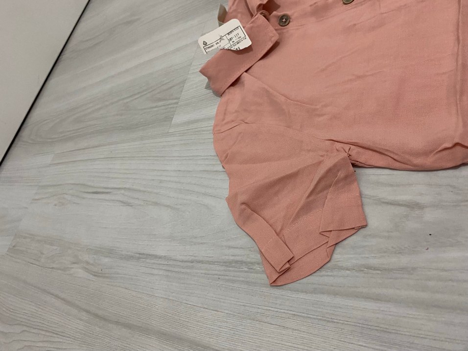 Bej Keten Düğmeli Kısa Kollu Gömlek - Görsel 3