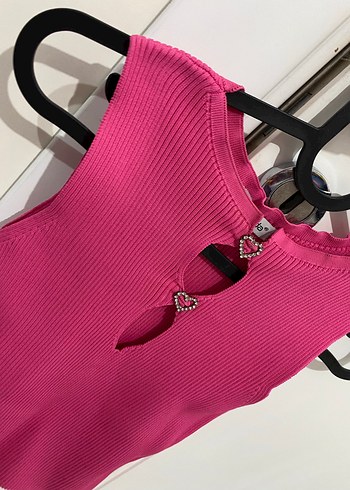 Kız Çocuk Parlak Pembe Kolsuz Triko Atlet - Görsel 3