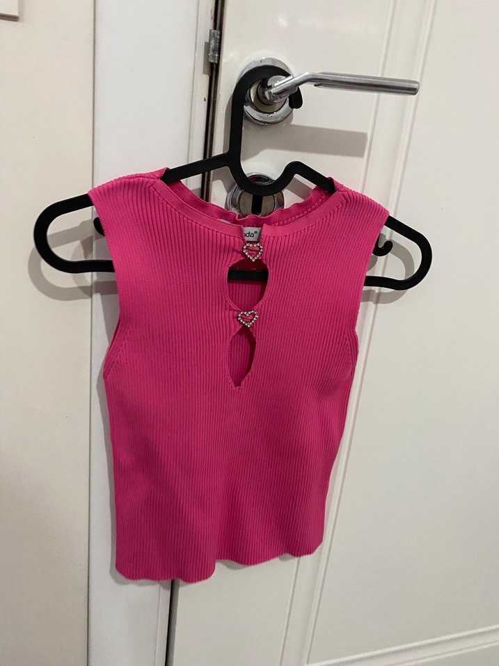 Kız Çocuk Parlak Pembe Kolsuz Triko Atlet - Görsel 2