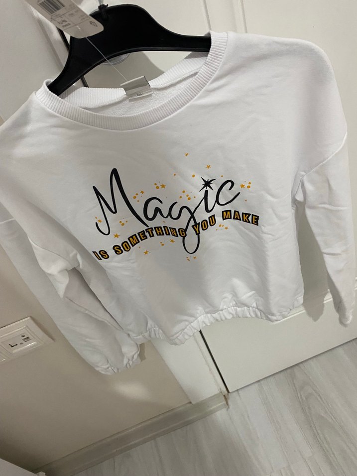 Beyaz Uzun Kollu Baskılı Kız Sweatshirt - Görsel 4