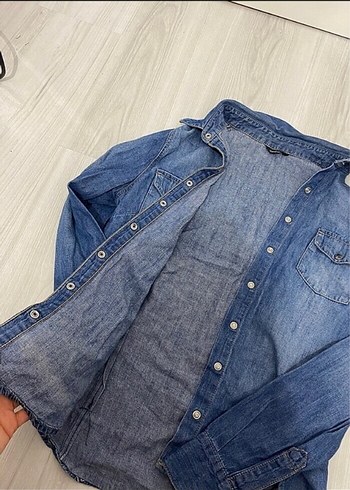 s Beden Kadın Mavi Denim Düğmeli Gömlek