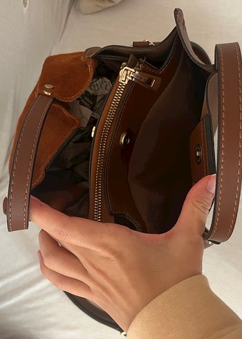 Kahverengi Süet Tokalı Kadın Çanta - Görsel 3