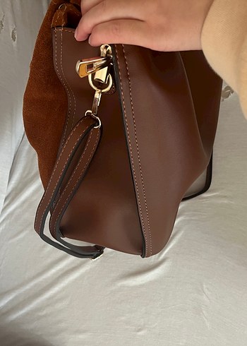 Kahverengi Süet Tokalı Kadın Çanta - Görsel 6