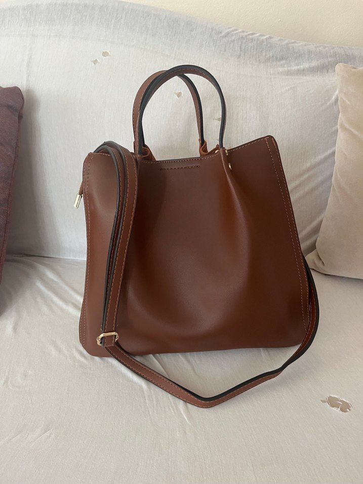 Kahverengi Süet Tokalı Kadın Çanta - Görsel 2