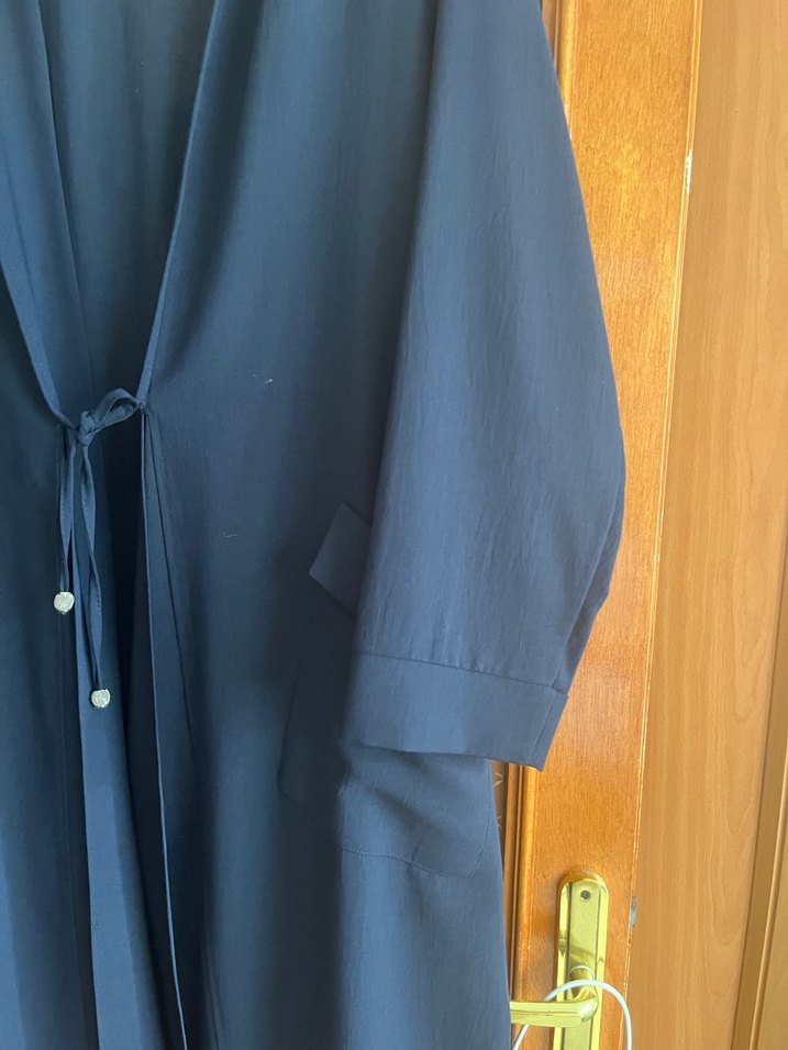 Lacivert Uzun Salaş Kadın pardesü - Görsel 5