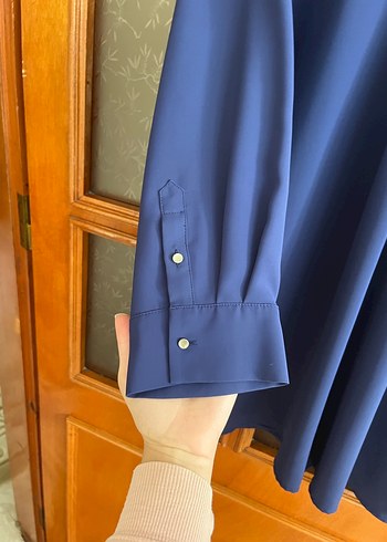 Mavi Saten Midi Tunik - Görsel 5