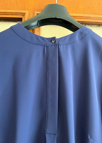 Mavi Saten Midi Tunik - Görsel 3