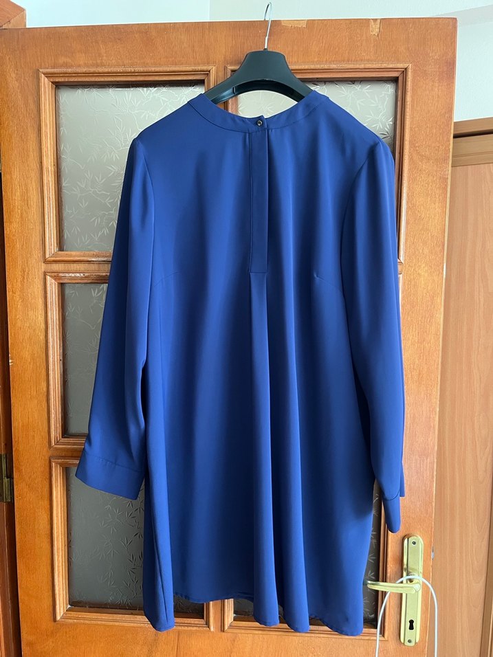 Mavi Saten Midi Tunik - Görsel 2