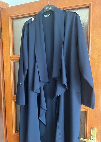 Mavi Drapeli Uzun Kadın Klasik Palto - Görsel 5