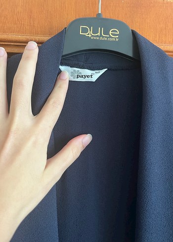 Mavi Drapeli Uzun Kadın Klasik Palto - Görsel 3