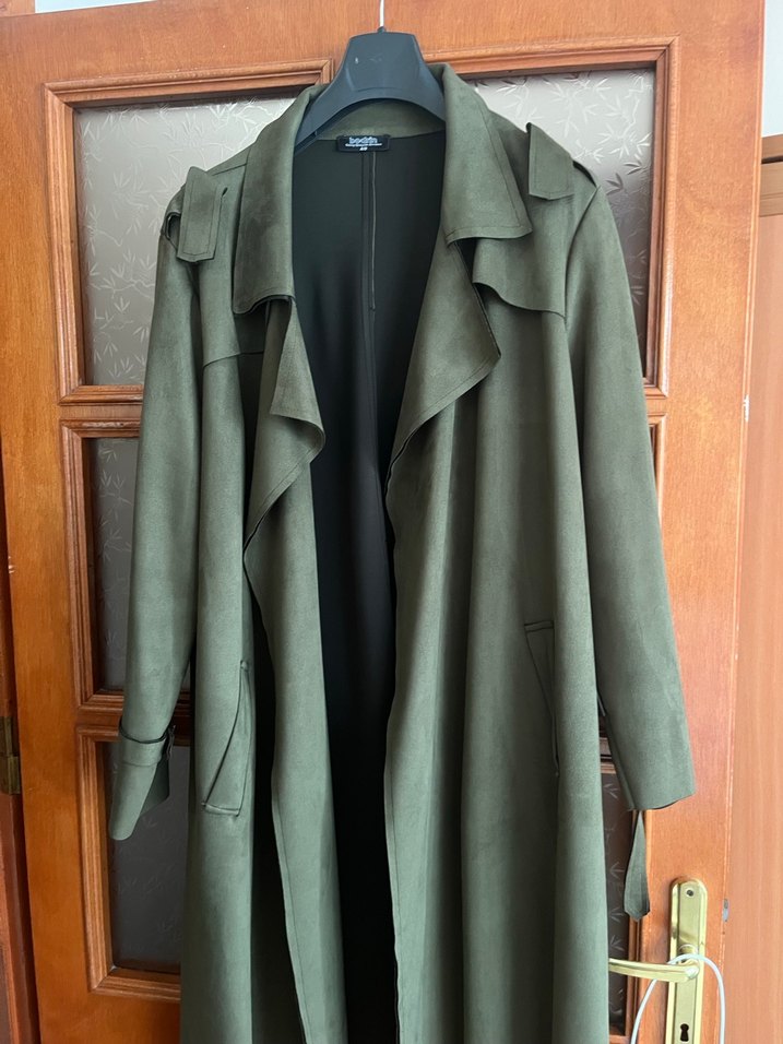 Kadın Uzun Süet Trençkot - Görsel 5