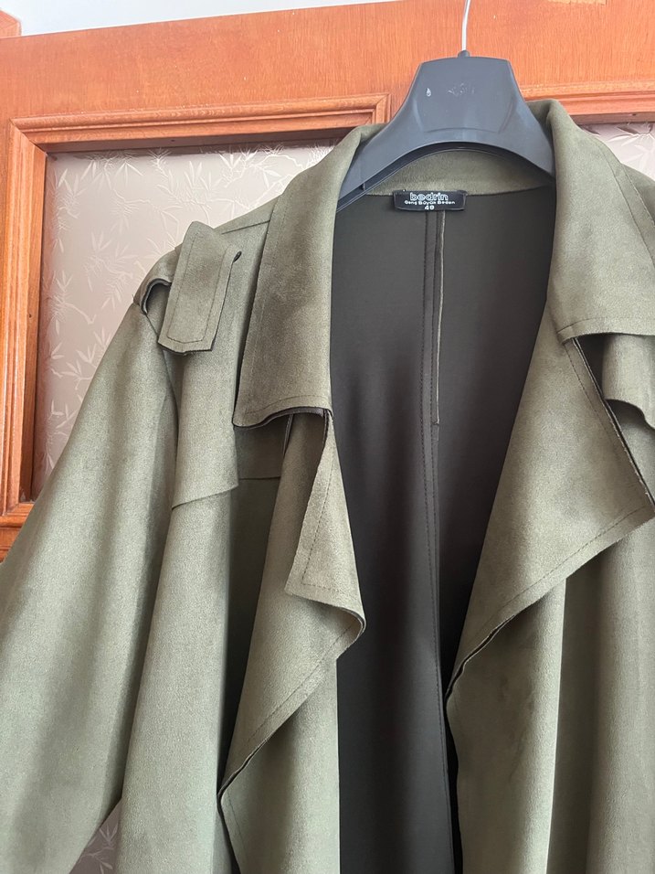 Kadın Uzun Süet Trençkot - Görsel 4