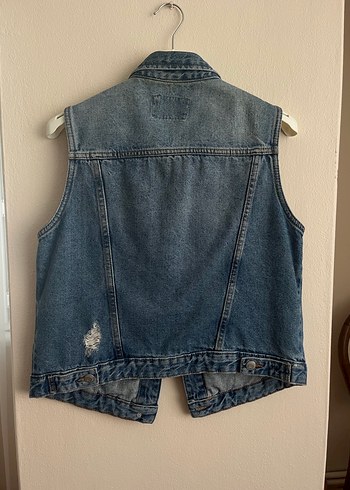 Düğmeli Kolsuz Mavi Kot Ceket - Görsel 4