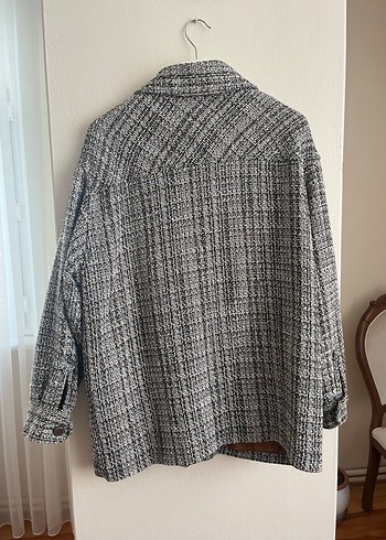 Kadın Gri Düğmeli Yün Gömlek Ceket - Görsel 5