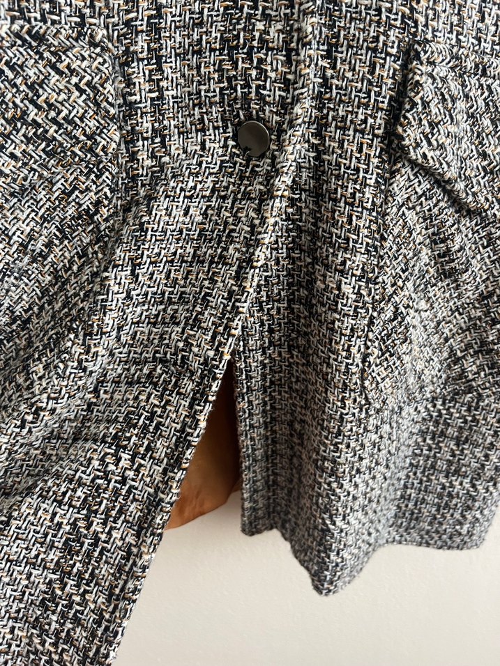 Kadın Gri Düğmeli Yün Gömlek Ceket - Görsel 4