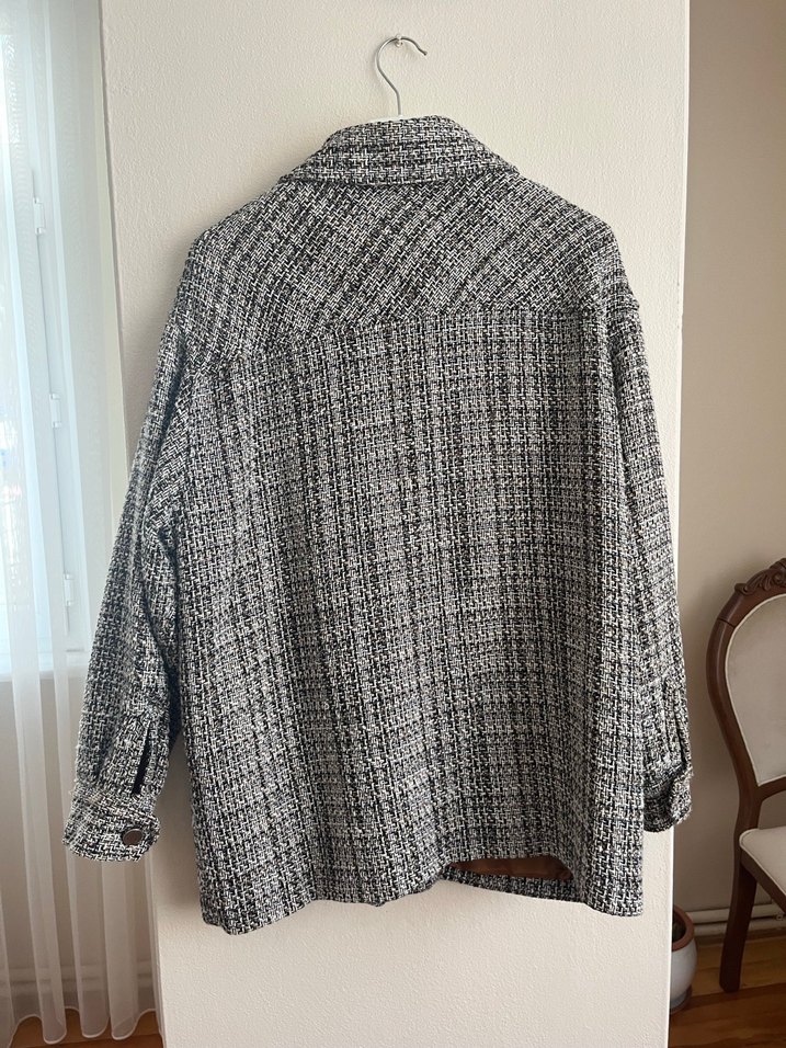 Kadın Gri Düğmeli Yün Gömlek Ceket - Görsel 5