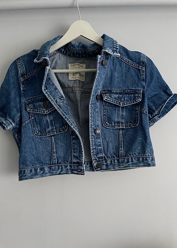Kısa Kollu Kadın Mavi Denim Ceket