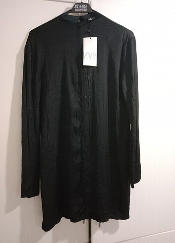 s Beden siyah Renk Zara kısa saten elbise 