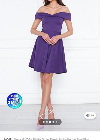 Mor parlak scuba Abiye Elbise - Görsel 6