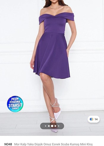 Mor parlak scuba Abiye Elbise - Görsel 5