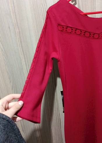 kırmızı Dantel Detaylı Midi elbise - Görsel 3