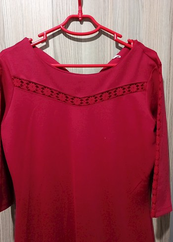 kırmızı Dantel Detaylı Midi elbise - Görsel 2