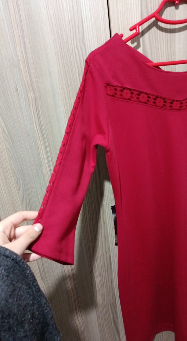 kırmızı Dantel Detaylı Midi elbise - Görsel 3