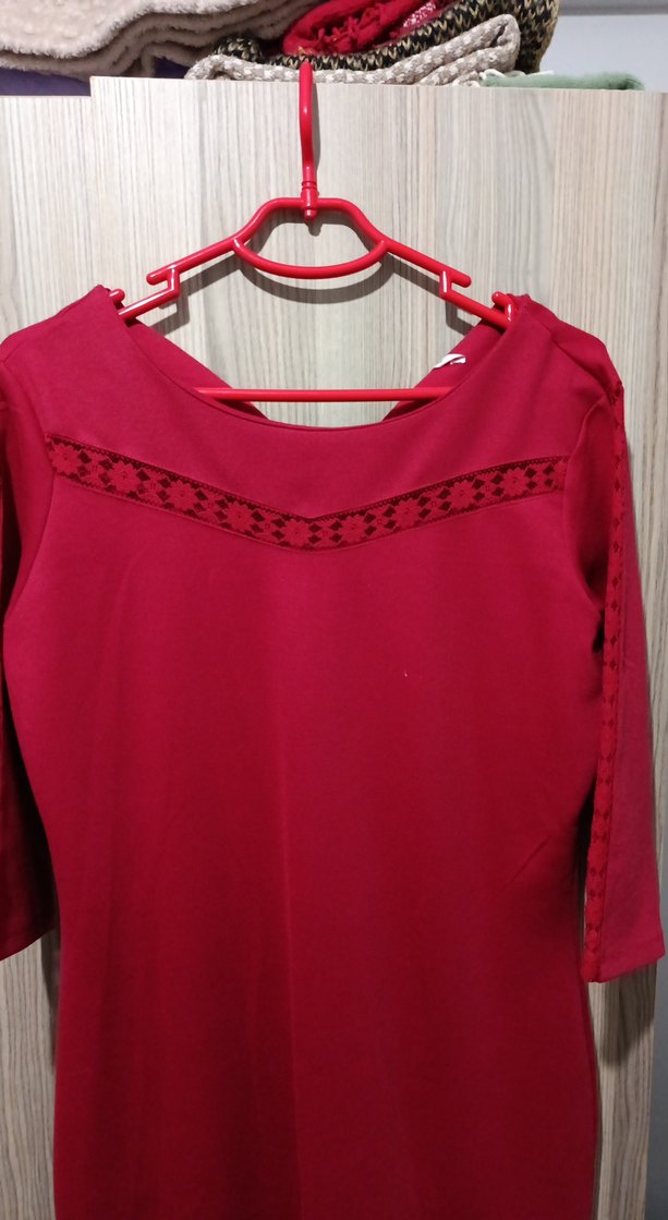 kırmızı Dantel Detaylı Midi elbise - Görsel 2