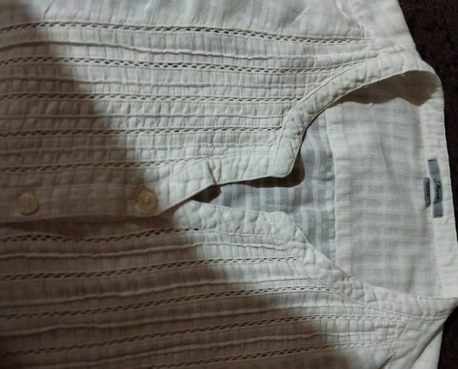 Düğmeli Kısa Kollu Beyaz Keten Gömlek - Görsel 3