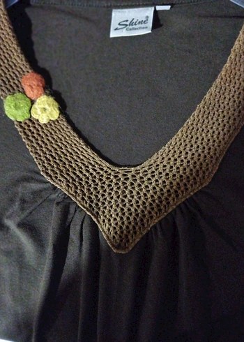 Düğmeli V Yakalı Kahverengi Triko Bluz - Görsel 3