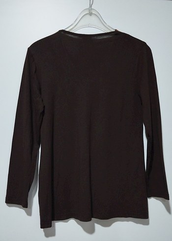 Düğmeli V Yakalı Kahverengi Triko Bluz - Görsel 2