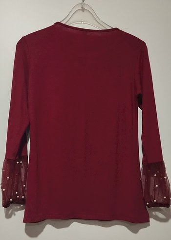Bordo Uzun Kollu Kız Bluzu - Görsel 2