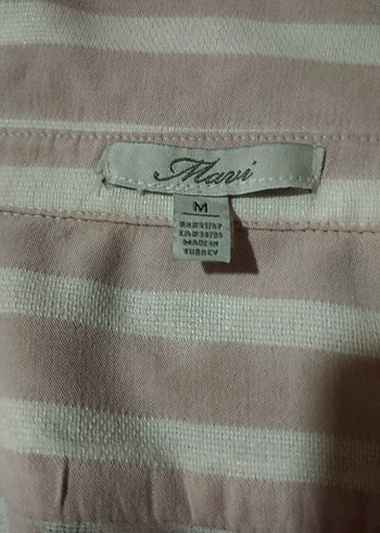 Bej Çizgili V Yaka Kadın Gömlek - Görsel 3