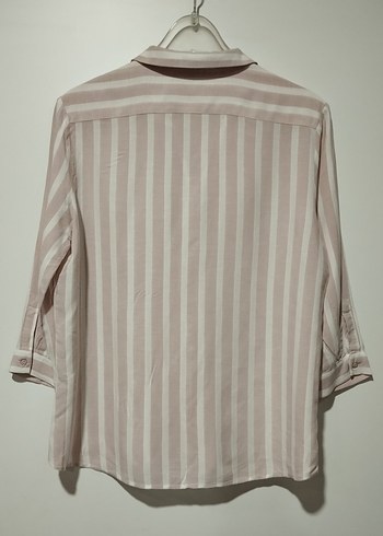 Bej Çizgili V Yaka Kadın Gömlek - Görsel 2