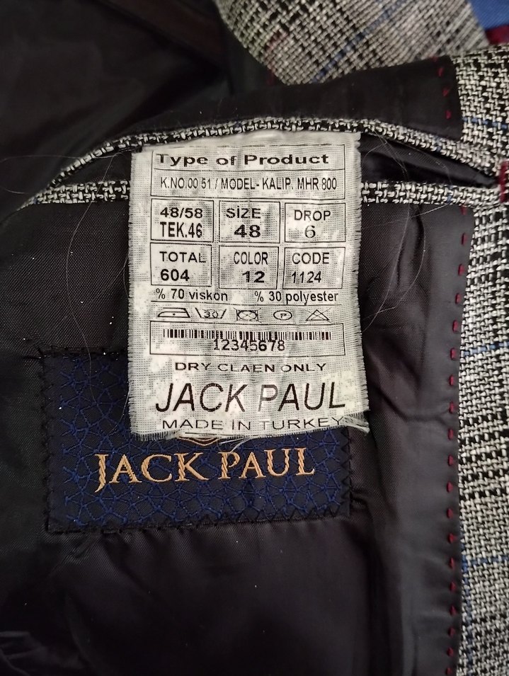 Gri Ekose Düğmeli Erkek Ceket - Görsel 3